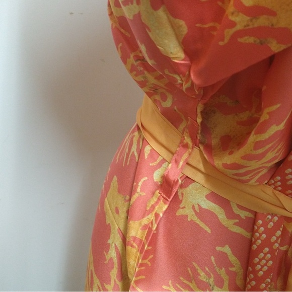 NWT Women’s Printed Wrap Topper Robe with Belt, Coral Size: OS - Picture 6 of 6